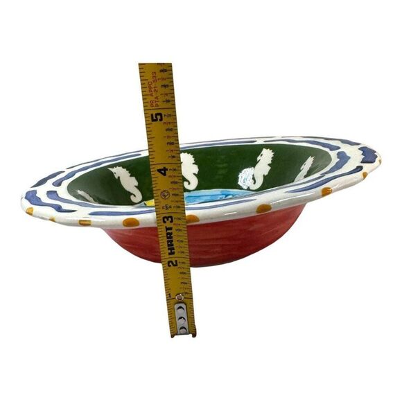 Vintage Mexico Seahorse Hand-Painted Pottery Bowl Coastal Village Design By Wick - Picture 5 of 5